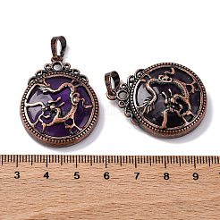 天然石アメジストペンダント  フラットラウンドい真鍮のチャーム  鉛フリー＆カドミウムフリー  34.5x27x8mm  穴：6.5x5mm&nbsp;G-A241-02R-21