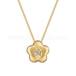 Flower 925 Sterling Silver Micro Pave Clear Cubic Zirconia Pendant Necklaces for Women&nbsp;NJEW-F338-10G