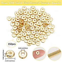 真鍮ビーズ  カドミウムフリー＆鉛フリー  長持ちメッキ  ディスク  18KGP本金メッキ  7x2mm  穴：2mm  150pc&nbsp;KK-BBC0021-17E