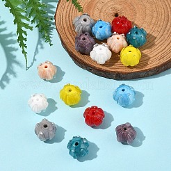 16個8色手作りランプワークビーズ  花  ミックスカラー  10~11x11.5~12.5mm  穴：1.2mm  2個/カラー&nbsp;LAMP-FS0001-25