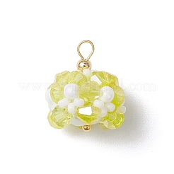ガラスチャーム  花  ガラスシードビーズと真鍮ループ付き  多面カット  きいろ  17.5x16mm  穴：2.3mm&nbsp;PALLOY-MZ00673-01