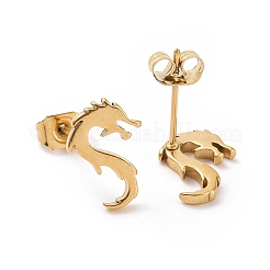 304ステンレススチール製小さなドラゴンスタッドピアス、男性用、女性用  ゴールドカラー  11x8mm  ピン：0.7mm&nbsp;EJEW-G318-09G