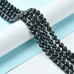 天然石ブラックトルマリンビーズ連売り  多面カット  ラウンド  6mm  穴：0.9mm  約60~62個/連  14.96~15.35インチ（38~39cm）&nbsp;G-F748-Y01-04