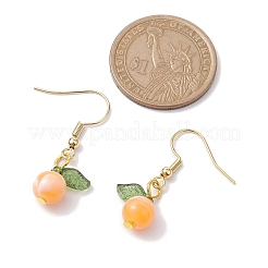 アクリルダングルピアス  304ステンレススチールピアスフック付き  葉っぱ  サンゴ  32.5x12.5mm&nbsp;EJEW-JE05749-01