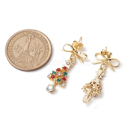 合金ラインストーンクリスマスツリースタッドイヤリング  真鍮製スタッドピアス  ゴールドカラー  33x15mm&nbsp;EJEW-TA00444