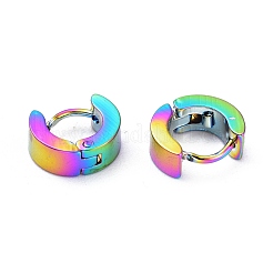 304ステンレススチール製ハギーフープピアス  リング  虹色  10x4mm  ピン：1mm  12のペア/カード&nbsp;EJEW-M284-30M-C