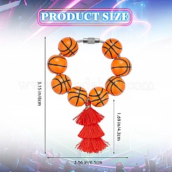 木製バスケットボールビーズペンダント装飾  ステンレススチールリングとポリコットンタッセル付き  ビーチハンドバッグの装飾品  サンゴ  90x65mm&nbsp;HJEW-SW00125