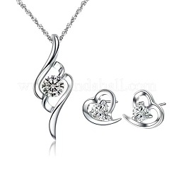 Heart Alloy Rhinestone Stud Earrings & Pendant Necklace Sets for Women&nbsp;FS-WG883D5-01