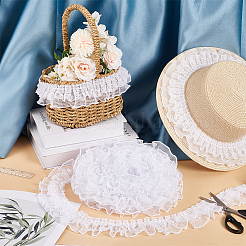 ポリエステルプリーツレースリボン  ウェーブエッジレーストリム  洋服アクセサリー  ホワイト  2-3/8インチ（60mm）&nbsp;OCOR-WH0091-77A