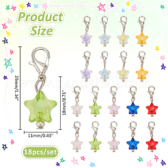 18 個 9 色のスターアクリルペンダントロックステッチマーカー  かぎ針編みのカニカンチャーム  ミックスカラー  2.9cm  2個/カラー&nbsp;HJEW-AB00636