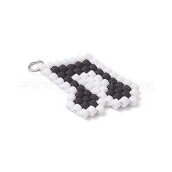 ガラスシードビーズ音符ペンダント  304ステンレススチールオープン丸カン付き  ブラック  24.5x14.5x2.5mm  穴：3mm&nbsp;PALLOY-MZ01049