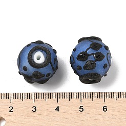 手作りランプワークビーズ  花の丸  コーンフラワーブルー  436mm  約25個/連&nbsp;LAMP-R001-01F