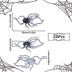 合金製ブラックガラスコネクタチャーム20個  スパイダーリンク  プラチナ  18x36x6mm  穴：1.4mm&nbsp;FIND-SC0005-42