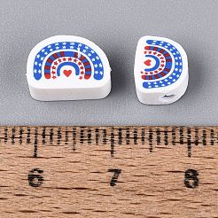 手作り樹脂粘土ビーズ  虹と半円形  ホワイト  8~10.5x6.5~7.5x4~5mm  穴：1.8~2mm&nbsp;CLAY-Q253-09A
