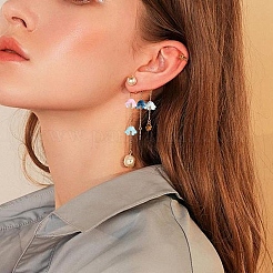 10色のガラスビーズキャップ  ユリの花  ミックスカラー  12x8mm  穴：1.4mm  5個/カラー&nbsp;GLAA-YW0003-75