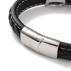 Men's Braided Black PU Leather Cord Bracelets&nbsp;BJEW-K243-34AS