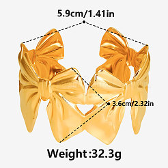 女性用蝶結び 304 ステンレススチール カフブレスレット  18KGP本金メッキ  内径：2-3/8インチ（5.9cm）&nbsp;YG5715-2