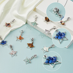 36Pcs 9 Colors Tibetan Style Alloy & Brass & Gemstone Chip European Dangle Charms&nbsp;PALLOY-FH00146
