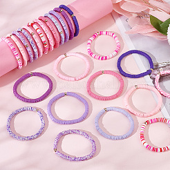 1 Set Handmade Polymer Clay Heishi Surfer Stretch Bracelets Set with CCB Plastic Beaded&nbsp;BJEW-PH0004-30B