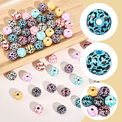 72個 12色木製ヨーロピアンビーズ  ラウンド  牛の模様  ミックスカラー  15.5~16x15~16mm  穴：4~4.5mm  6個/カラー&nbsp;WOOD-SC0002-25