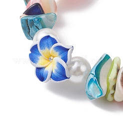 Handmade Polymer Clay Flower & Natural Shell Chip Stretch Bracelets&nbsp;BJEW-JB12582