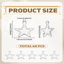 304ステンレススチールチャーム60個  スター  ステンレス鋼色  15x13x0.8mm  穴：1mm&nbsp;STAS-LP0003-01