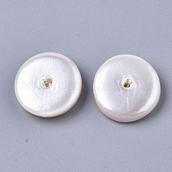 スプレープリントシェルパールビーズ  フラットラウンド  乳白色  14x4mm  穴：1~1.6mm&nbsp;SHEL-N026-27