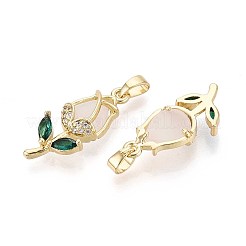 真鍮製マイクロパヴェキュービックジルコニアペンダント  花  16KGP本金メッキ  22.5~23x9~10x5mm  穴：3x5mm&nbsp;KK-T071-118G