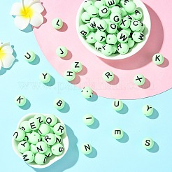 シリコンビーズ1袋  文字でのラウンド  淡緑色  15mm  穴：2mm  26個/袋&nbsp;SIL-SZ0003-39G