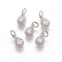 真鍮キュービックジルコニアチャーム  ドロップ  プラチナ  透明  11~11.5x6.5x4mm  穴：3~4mm&nbsp;KK-E772-14B-P