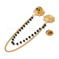 304 Stainless Steel Pave Clear Cubic Zirconia & Dyed Black Stone Vortex Hanging Chain Brooch&nbsp;JEWB-S021-08G