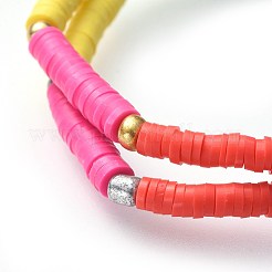 ストレッチブレスレットセット  ポリマークレイヘイシビーズと電気めっきガラスシードビーズ  カラフル  1-5/8インチ（4.3cm）  2個/セット&nbsp;BJEW-JB04616