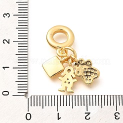 Brass Clear Cubic Zirconia Paw Print & Girl & Letter European Dangle Charms&nbsp;KK-U048-26G