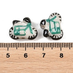 手描きの磁器ビーズ  オートバイの形状  ブラック  12.5~13x16.5x8.5mm  穴：1.2mm&nbsp;PORC-A033-03