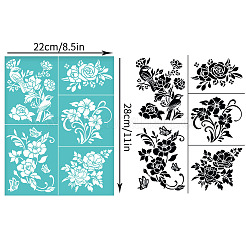粘着性のシルクスクリーン印刷ステンシル  木に塗るため  DIYデコレーションTシャツ生地  花  220x280mm&nbsp;DIY-WH0638-041
