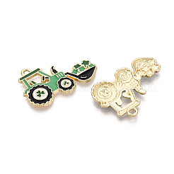 聖パトリックの日合金エナメルペンダント  トラクターチャーム  ゴールドカラー  カドミウムフリー＆ニッケルフリー＆鉛フリー  ダークシーグリーン  20x30x2.2mm  穴：1.8mm&nbsp;ENAM-T024-50A-G