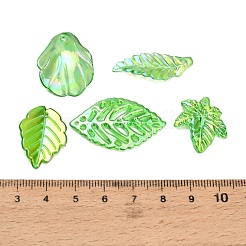 透明なアクリルパーツ  ABカラーメッキ  葉のチャーム  ライム  10.5~41x5~26x2~5mm  穴：1.2~2mm  約1068個/500g&nbsp;AC-CBAE38D-02A