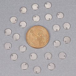 304ステンレススチール製刻印入りブランクタグペンダント  フラットラウンド  ステンレス鋼色  8x0.6mm  穴：1.5mm&nbsp;STAS-PH0010-25