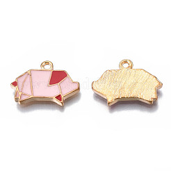 メッキ合金エナメルチャームラック  カドミウムフリー＆ニッケルフリー＆鉛フリー  ライトゴールド  折り紙豚  ピンク  14x19x2mm  穴：1.6mm&nbsp;ENAM-S122-102