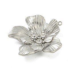 304ステンレスペンダント  ラインストーン付き  花のチャーム  ステンレス鋼色  クリスタル  26x24.5x4mm  穴：1.2mm&nbsp;X-STAS-L022-438P-01