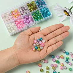 210~250個10スタイルスプレー塗装クラックルガラスビーズ  ラウンド  ツートン  ミックスカラー  8mm  穴：1.3~1.6mm  約21~25個/スタイル&nbsp;CCG-YW0001-06