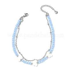 Freshwater Shell & Glass Beads Double Layers Anklets for Womem&nbsp;AJEW-AN00800