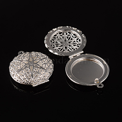 Flat Round Brass Diffuser Locket Pendants&nbsp;ECF134-2S