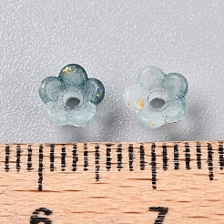 つや消し透明なアクリルビーズ  花  金箔  士官候補生ブルー  5.5~6x3mm  穴：1.5mm  約10860個/500g&nbsp;OACR-N137-72L