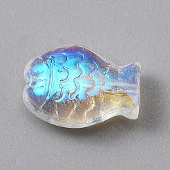 電気メッキガラスビーズ  ABカラーメッキ  魚  カラフル  10x14x6mm  穴：0.8mm&nbsp;LS-EGLA-WH0002-01B