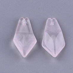 透明スプレー塗装ガラスペンダント  四辺形  ピンク  24.5x13x5.5mm  穴：1mm&nbsp;X-GLAA-S183-21A-01