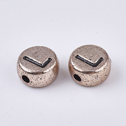 メッキアクリルビーズ  水平穴  ランダムな頭文字を持つフラットラウンド  ローズゴールドメッキ  7x3.5mm  穴：1.5mm&nbsp;X-PACR-T010-002RG