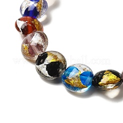 Handmade Gold Foil and Silver Foil Lampwork Flat Round Beads&nbsp;FOIL-C001-02A