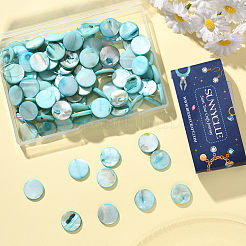 4連売り天然シェルビーズ連売り  染め  フラットラウンド  淡いターコイズ  13.5~15.5x3mm  穴：1~1.2mm  26~27個/連  14.1~14.3インチ&nbsp;SHEL-SC0001-80