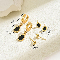 3Pairs 201 Stainless Steel Teardrop & Round Earring Sets&nbsp;NV3821